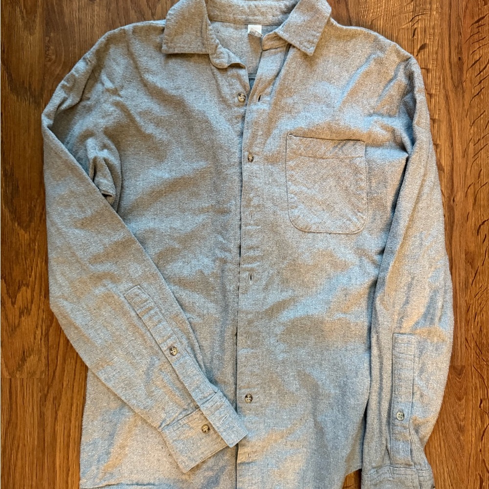 American Apparel Unisex Light Gray Casual Flannel Button Down Shirt